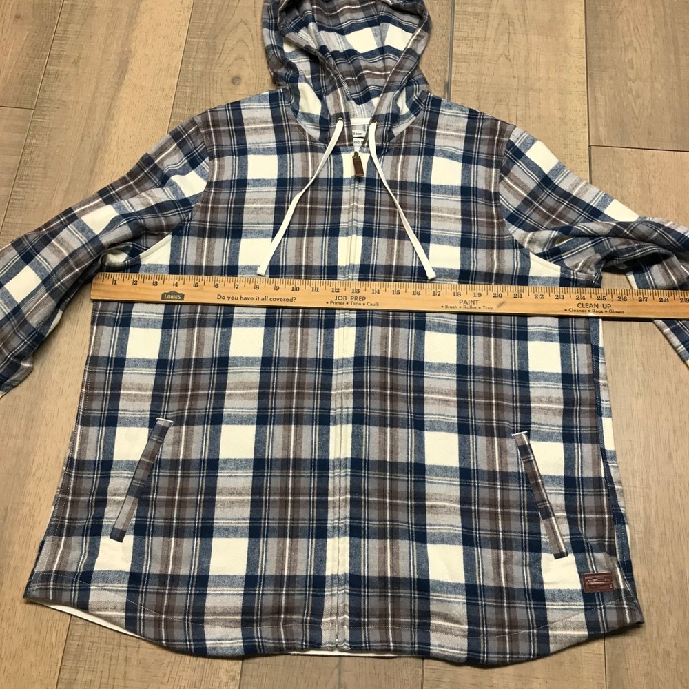 L.L. Bean Hoodie Womens Size 1X Scotch Plaid Flannel Shirt Relaxed Full Zip - Picture 10 of 12